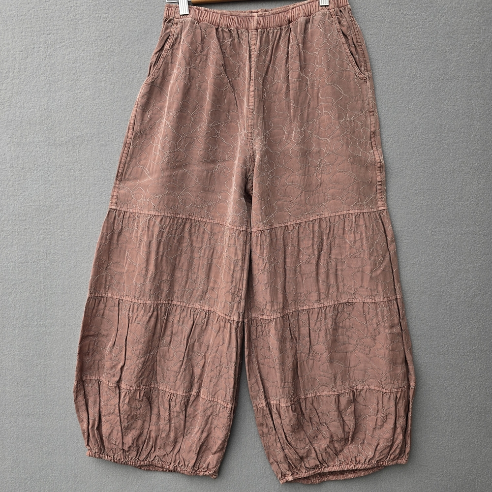 Wide Leg Tiered Cotton Pants in Dusty Rose